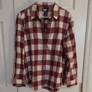 Lands' End Burgundy and Beige Checkered Shirt